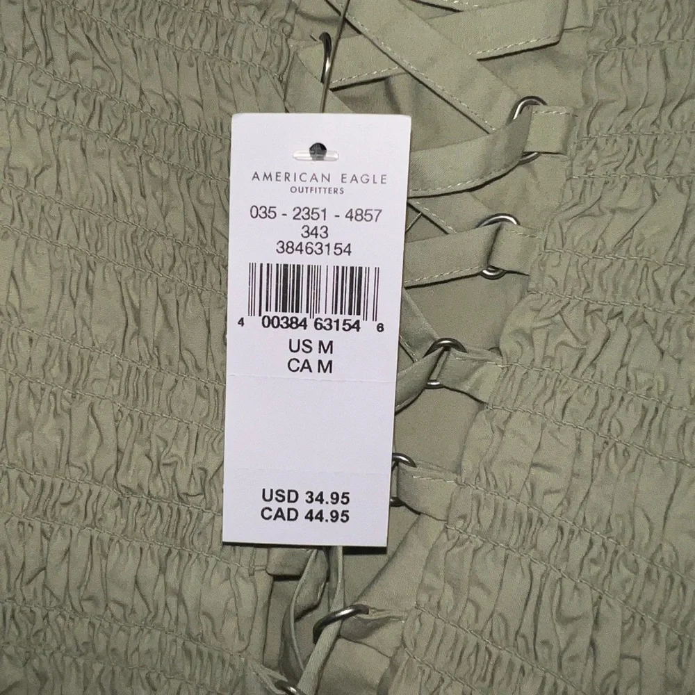 NWT American Eagle Sage Green Lace-Up Crop Top - Picture 4 of 4